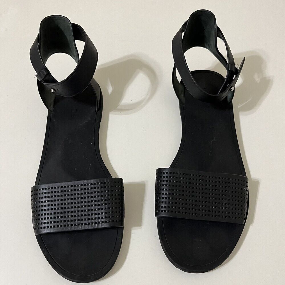 Vince Black Sawyer Leather Ankle-Wrap Sandal Women's Size 9.5